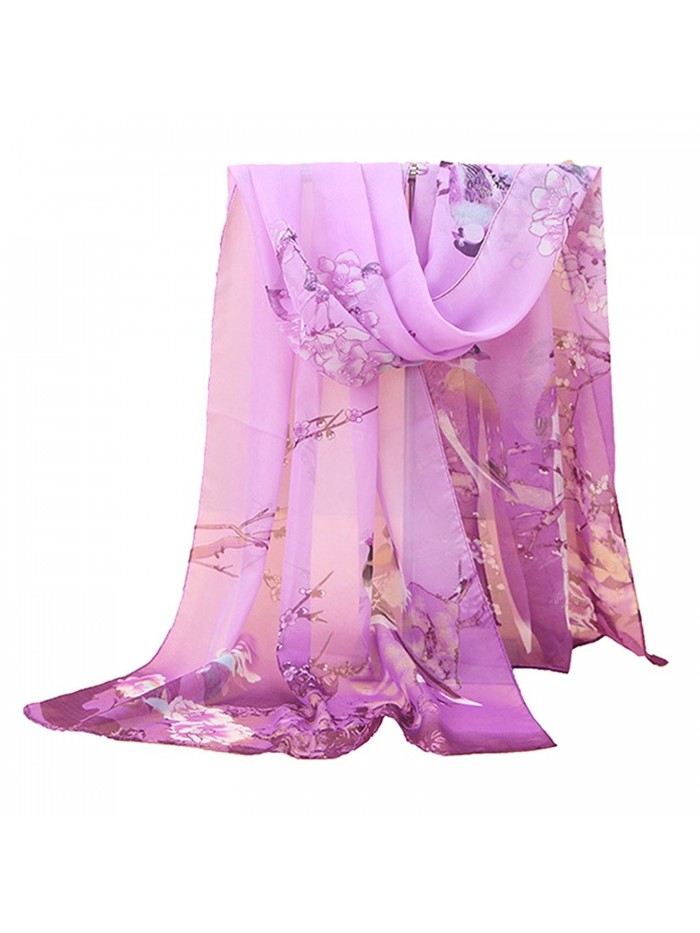 HUAYI Women's Style of Chinese Painting Shawl Chiffon Long Scarf - Purple - C4187KHKYGG