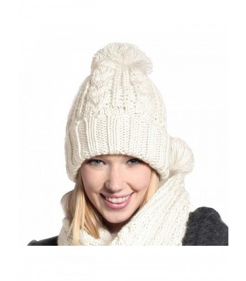 BB&KK 2 in 1 Women Soft Warm Thick Cable Knitted Hat Scarf & Gloves Winter Set - Black - CR187DML4T2