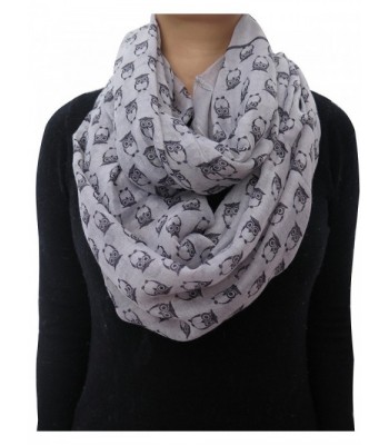 Lina & Lily Vintage Owl Print Infinity Scarf for Women Lightweight - Light Gray - CG11VW9AWA1