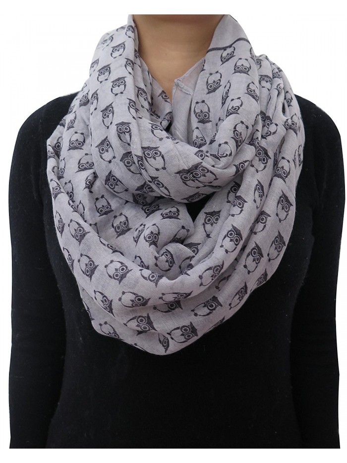 Lina & Lily Vintage Owl Print Infinity Scarf for Women Lightweight - Light Gray - CG11VW9AWA1