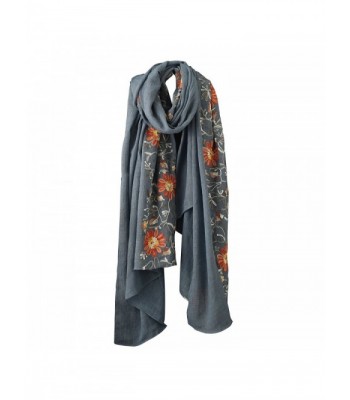 Welltogther Womens National Style Lightweight Neck Scarves Flower Wrap Shawl &iexcl&shy - Denim Blue - CK18444OTD4