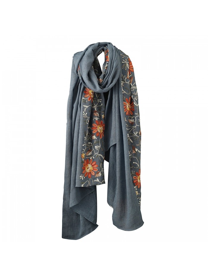 Welltogther Womens National Style Lightweight Neck Scarves Flower Wrap Shawl &iexcl&shy - Denim Blue - CK18444OTD4