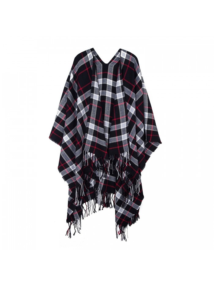 Puli Unisex Soft Classic Plaid Pashmina Scarf Color Contrast Easy to Match Shawl Wrap Scarf - Black - C91889HS262