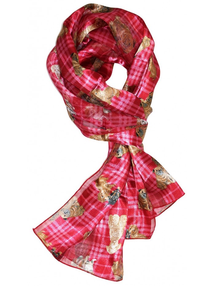 Ted and Jack - Plaid Pups Print Silk Feel Scarf - Red - CE12MAW5508