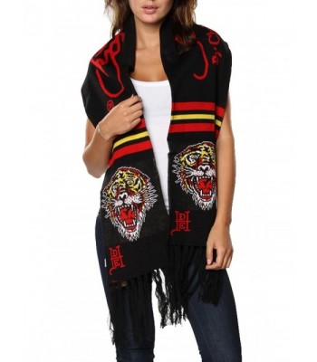 Ed Hardy Women's Warm Winter Heavy Knit Scarf - Black/Tiger - CF11B4ILJE5