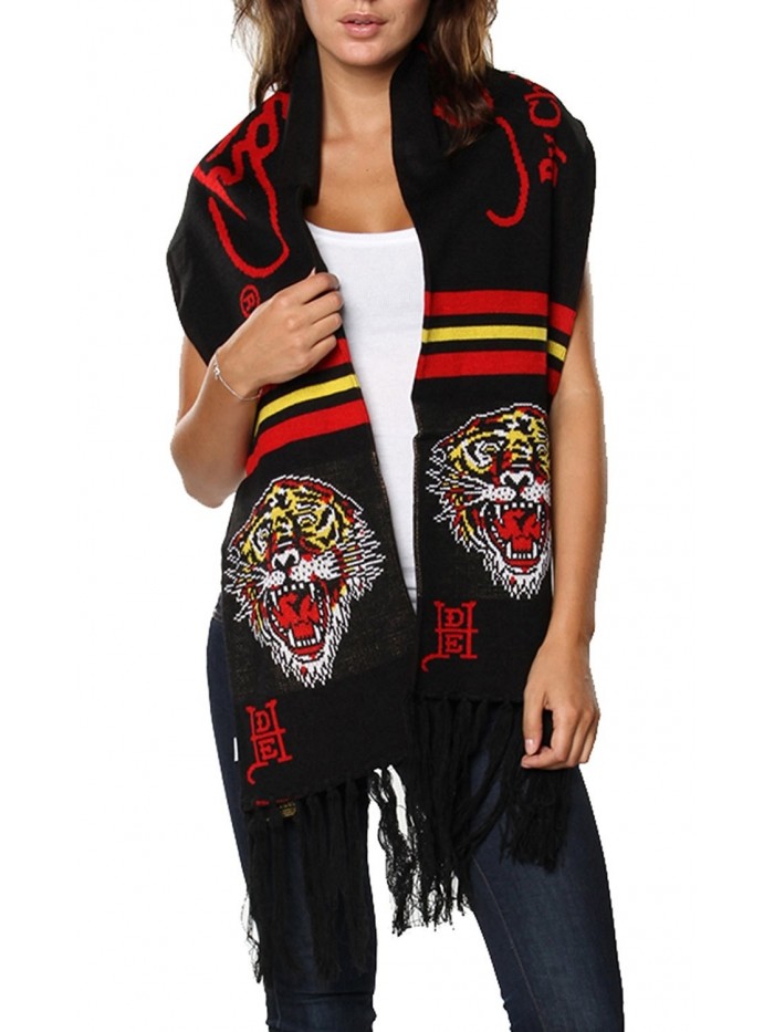 Ed Hardy Women's Warm Winter Heavy Knit Scarf - Black/Tiger - CF11B4ILJE5