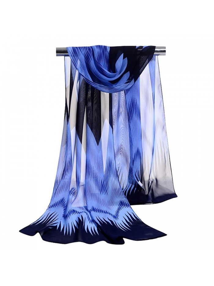 GERINLY Chiffon Scarves Chevron Pattern Shawl Sheer Scarf - Blue - C812O0FW48O