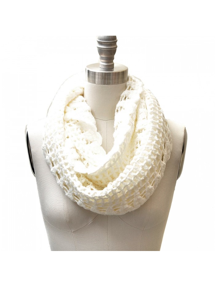 Lace Edge Loose Knit Infinity Scarf White Color - C111HLZ4R3P