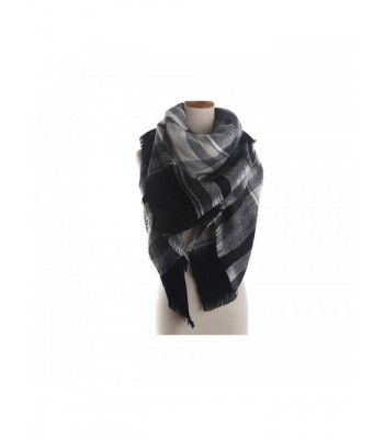 Women's Classic Tassel Plaid Scarf Warm Soft Chunky Large Shawl Scarves - Black - CT187K8MUTE