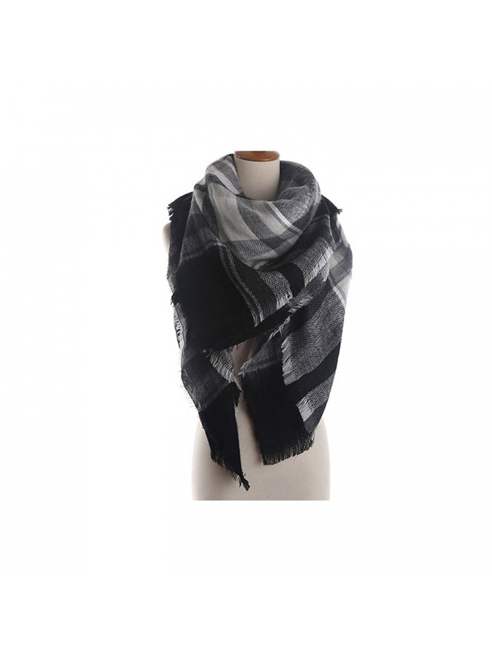 Women's Classic Tassel Plaid Scarf Warm Soft Chunky Large Shawl Scarves - Black - CT187K8MUTE