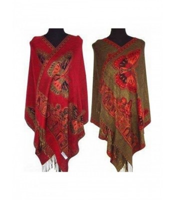 OSEPE New Chinese Lady Doube-Side Butterfly Pashmina Scarf Wrap Shawl - Red - CX128VE2G7X
