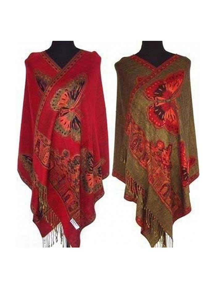 OSEPE New Chinese Lady Doube-Side Butterfly Pashmina Scarf Wrap Shawl - Red - CX128VE2G7X