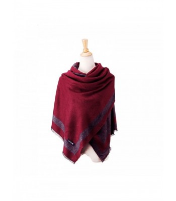 Scarf Women Fleece with Thin Fringes. Solid Color Wrap Mother's DAY - Wine Red & Grey - CR12O7KIYMF