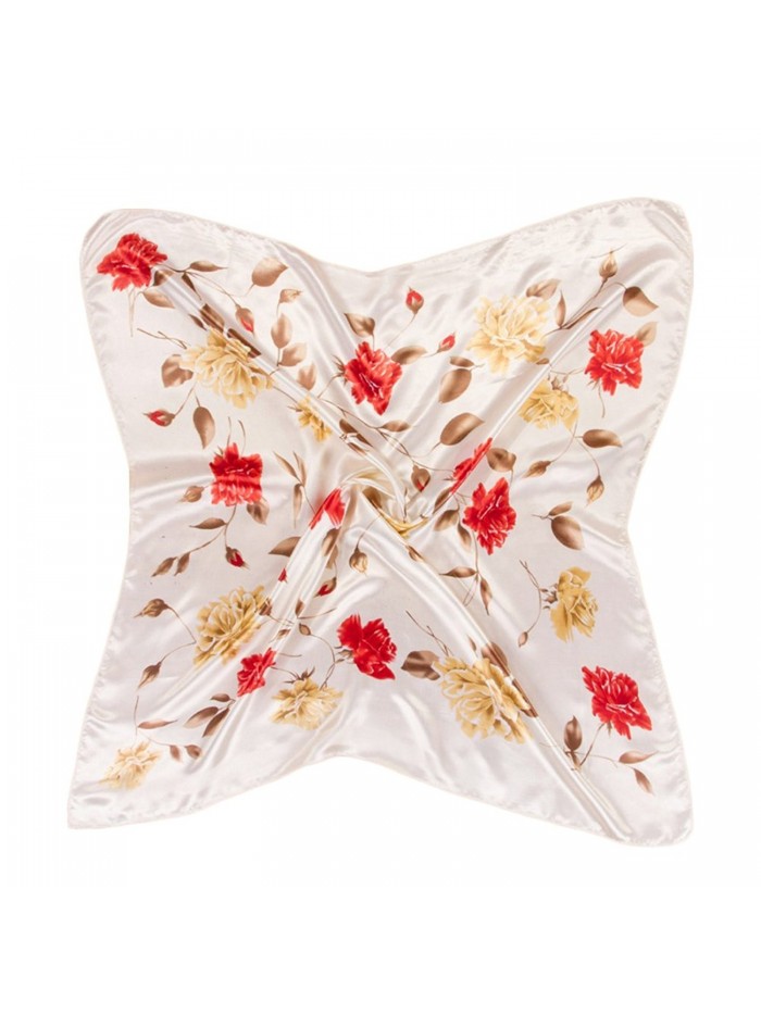 Topbeu Women's Large Square Satin Flower Head Scarf Neckerchief Headdress - Red - C717XWCOAID