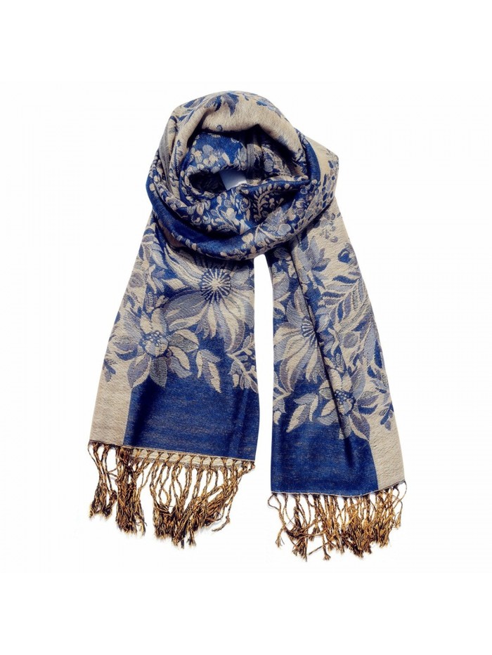 Women's Fashion Long Reversible 100% Pashmina Shawl Winter Warm Large Scarf - Navy Blue - CP12L19M0FD