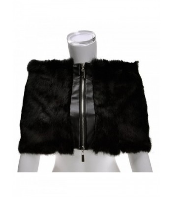 ZLYC Women Luxurious Elegant Simple Rex Rabbit Fur Wrap Shawl with Zipper Detail - Black - CL125DDWTVD
