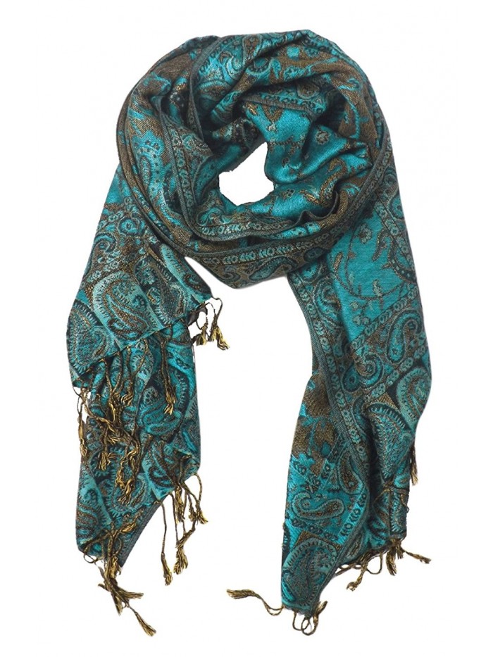 Peach Couture Elegant Reversible Paisley Pashmina Shawl Wrap - Teal - CR119QVJCO1