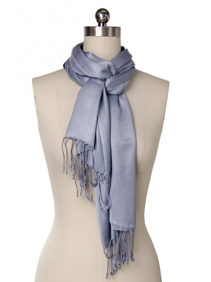 Saachi Women's Satin Finish Scarf Wrap 13 X 62 Inches - Silver - CW12O5EP0GW