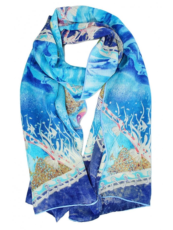 Elegna 100% Luxurious Silk Scarf Van Gogh Famous Painted Scarves - Underwater World - CR182AC58WU