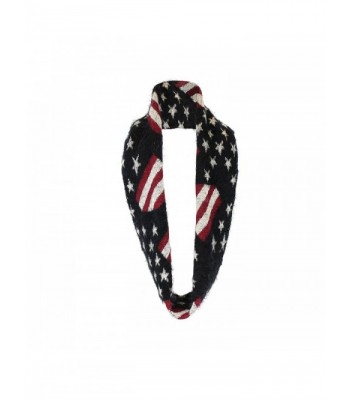 Plush Chenille Infinity Loop Winter Scarf- Connected Ends- American Flag Pattern - Black - CR127RZI0EF