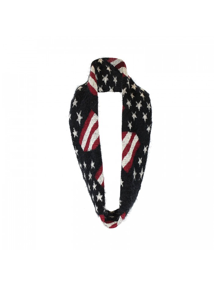 Plush Chenille Infinity Loop Winter Scarf- Connected Ends- American Flag Pattern - Black - CR127RZI0EF