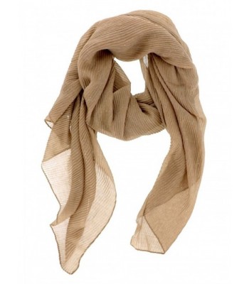 Ribbed Texture Ruched Pleated Glitter Accented Long Scarf Wrap - Khaki - CI12NT7Y0AN