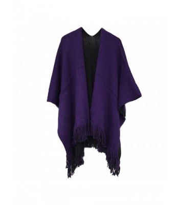 Kocome Women Blanket Oversized Scarf Wrap Long Knit Shawl Poncho Tassel Fringe - Black+purple - CE12O2RGRED