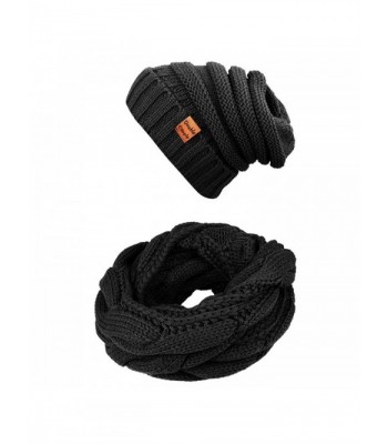 Winter Scarfs Knit Infinity Scarf Women & Men Circle Loop Scarves Hat Set - Black - CT1868M523L