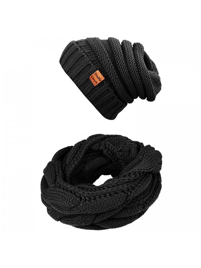 Winter Scarfs Knit Infinity Scarf Women & Men Circle Loop Scarves Hat Set - Black - CT1868M523L