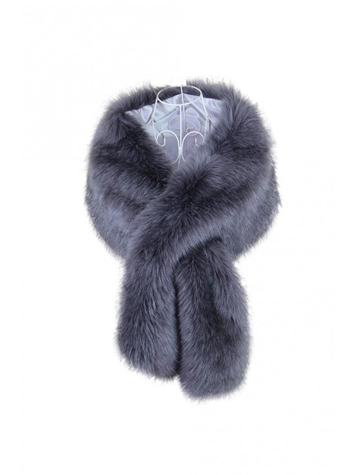 Women Faux Fox Fur Outwear for Autumn and Winter New Style Women's Fur Shawl Wrap - Light Grey - CO185X3EX6U