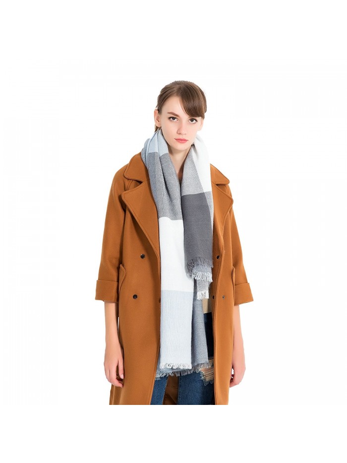 Women Plaid Blanket acrylic square scarf winter over size warm - Lightblue Grey - CP187DIS366