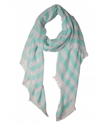 Peach Couture Lightweight Sailor Nautical All Seasons Striped Scarf Wrap Shawl - Aqua & White - CL11IV07B8R