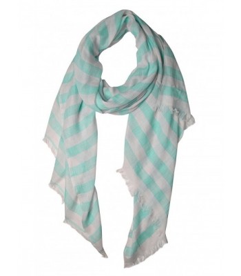 Peach Couture Lightweight Sailor Nautical All Seasons Striped Scarf Wrap Shawl - Aqua & White - CL11IV07B8R