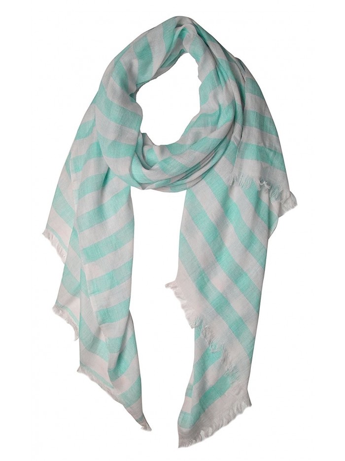 Peach Couture Lightweight Sailor Nautical All Seasons Striped Scarf Wrap Shawl - Aqua & White - CL11IV07B8R