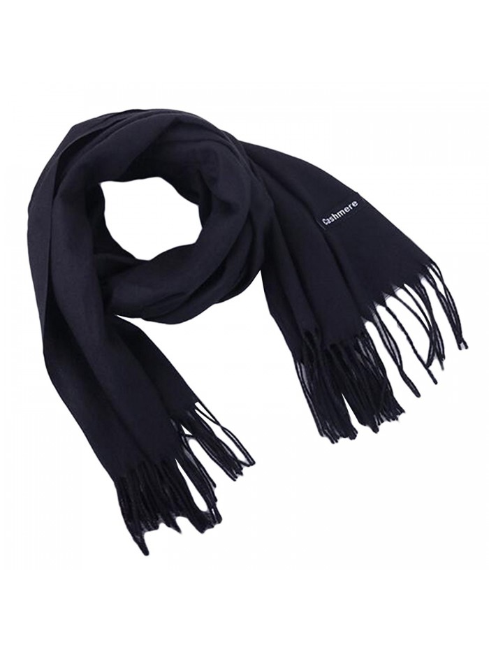 Earlish Men's Pashmina Scarf Solid Color Soft Cozy Cashmere Feel Warm Winter Scarf - Black - CF188ZC375I