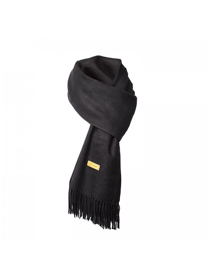 Black Cashmere Scarf For Womens And Mens Super Soft Fashion Long Tassel Scarf（80.7X25.6 In） - C0187R0DXK7