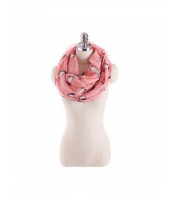 Women Cozy Soft Collar Infinity Scarf Penguin Pattern Sheer Wrap Silk Neck Warmers - Pink - CT187IMZZEM
