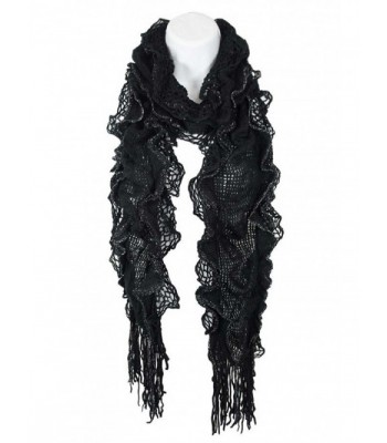 Aesthetinc Classic Solid Color Metallic Thread Ruffle Fringe Knit Scarf - Black 1 - CU12NTOT6R2