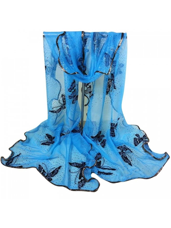 Bestpriceam Women's Vintage Colorful Lace Gauze Butterfly Veil Scarf Shawl Wrap - Sky Blue - CG12H5QBD9Z