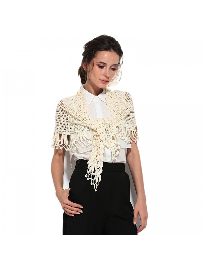 ZORJAR Wool Winter Knitted Scarf Crochet Triangle Fashion Scarves For Women - Off White - CL12O34FAG9