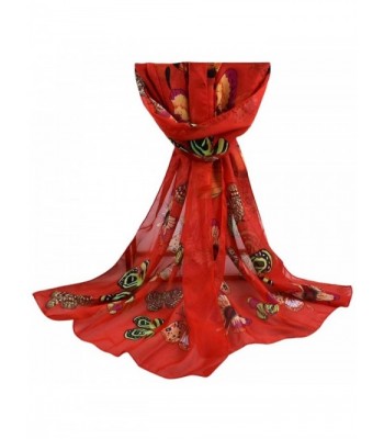 Leewa New Trendy ! Women Long Shawl Chiffon Butterfly Print Scarf - Red - CE12OHZL9KO