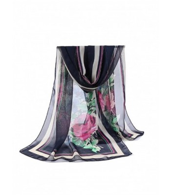 Bestgift Women's Red Rose Pattern Print Chiffon Soft Scarf Beach Shawls - Black - CG184UTUXL2