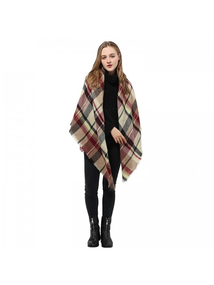 Tartan Blanket Scarf Wrap Shawl Checked Pashmina Winter Scarf for Women - Kahki Mix - CA186A8N204