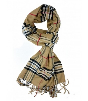 Plum Feathers Super Soft Luxurious Cashmere Feel Winter Scarf - Classic Camel Plaid - CA122Q5D8V1