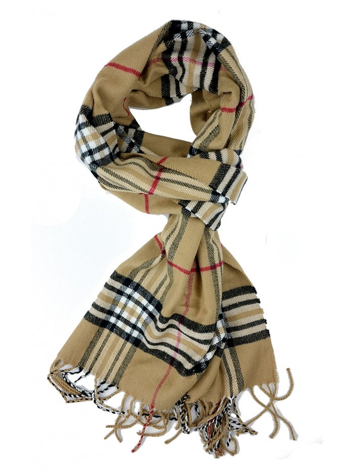 Plum Feathers Super Soft Luxurious Cashmere Feel Winter Scarf - Classic Camel Plaid - CA122Q5D8V1