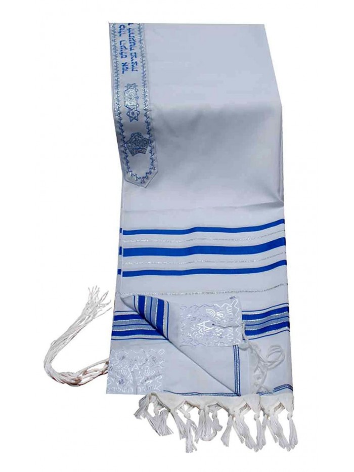 Acrylic Tallit (imitation Wool) Prayer Shawl in Blue and Silver Size 18" L X 72" W - CH1121YUCTJ