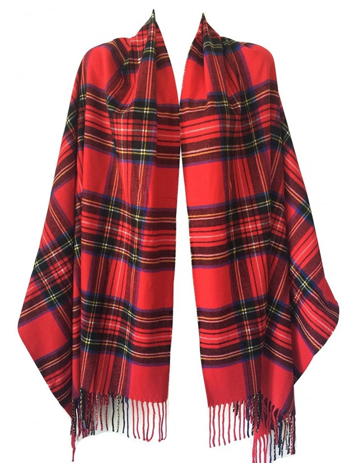 Women Oversized Scottish Clan Tartan Plaid Cashmere Feel Shawl Wrap Winter Scarf - Red Tartan - C2187IENQQ3