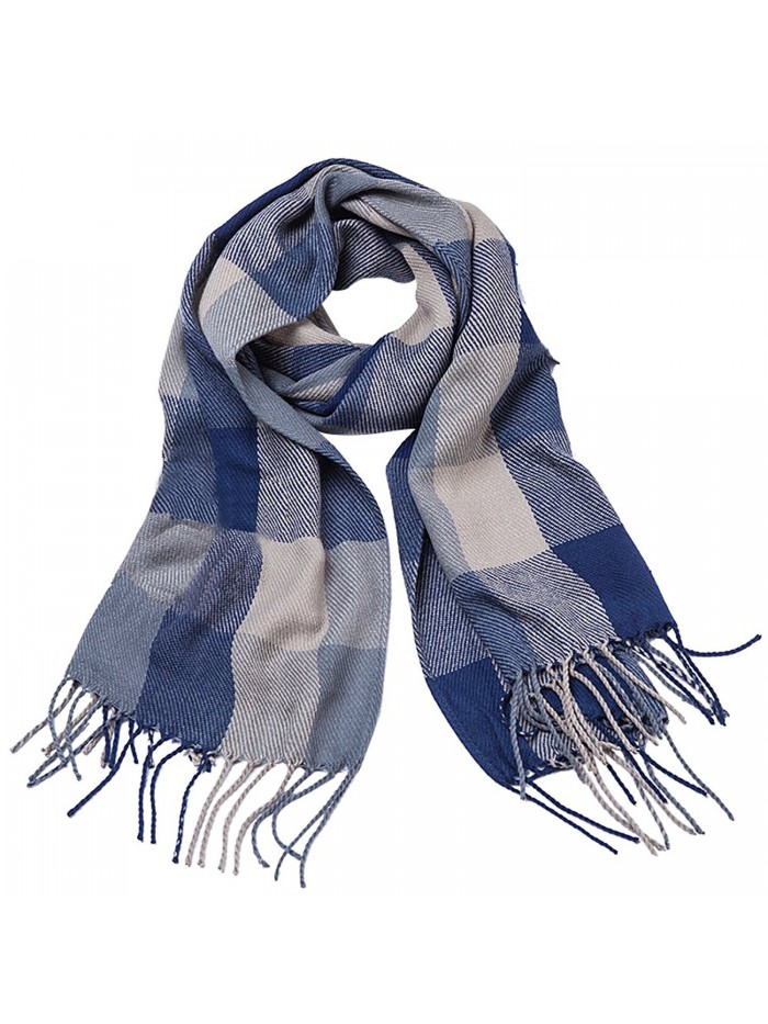 Lalago Women Winter Scarf Fashion Grid Shawl Wraps - Navy Grid - CX12N8TZOTV