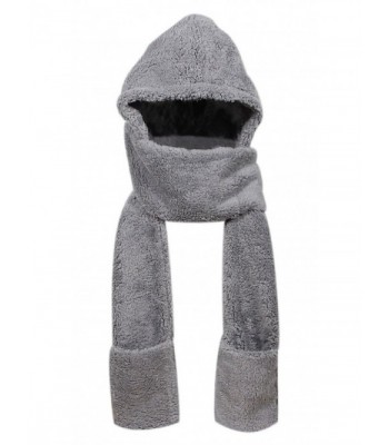 Super Soft Fleece Women's Hooded Scarf & Hat W/ Glove Pockets By Bioterti - Gray - CB18830WROH