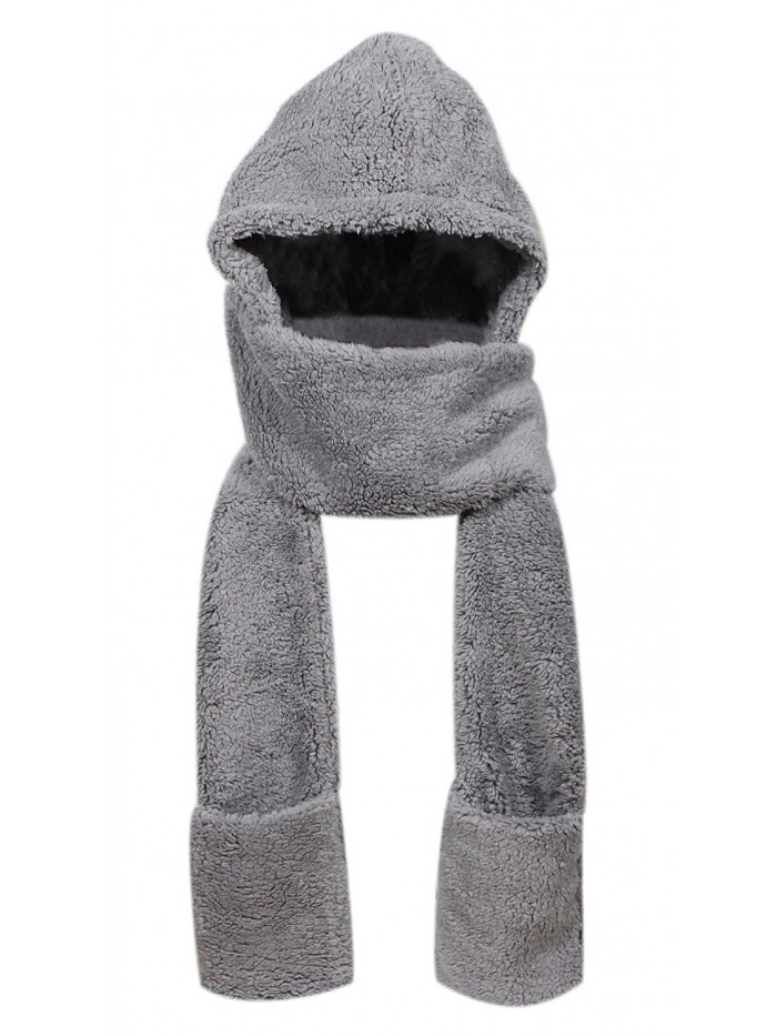 Super Soft Fleece Women's Hooded Scarf & Hat W/ Glove Pockets By Bioterti - Gray - CB18830WROH